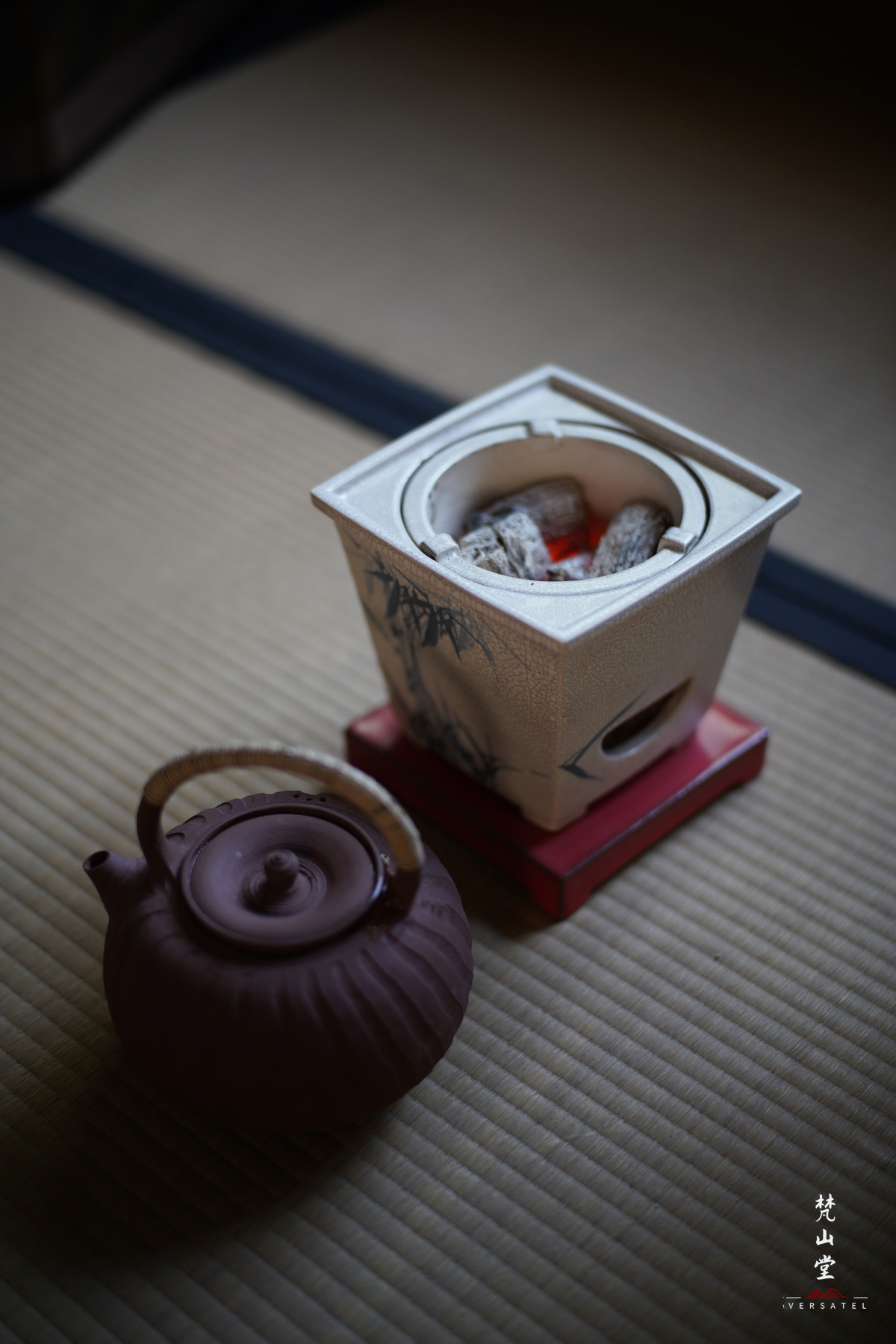 梵山堂青花竹叶诗文长乐四方炉X1