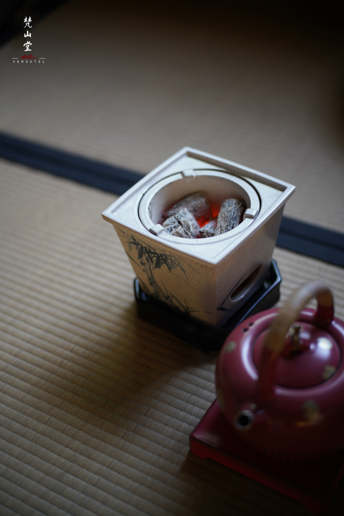 梵山堂青花竹叶诗文长乐四方炉X4